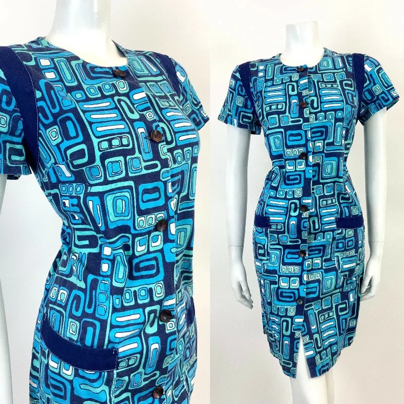 Strapless Women Dress with a Built - in Bra for Comfort and Support Strapless Women Dress with a Built - in Bra for Comfort and Support VINTAGE 60s 70s BLUE NAVY MINT GEOMETRIC PSYCHEDELIC MOD SHIFT DRESS 12 14