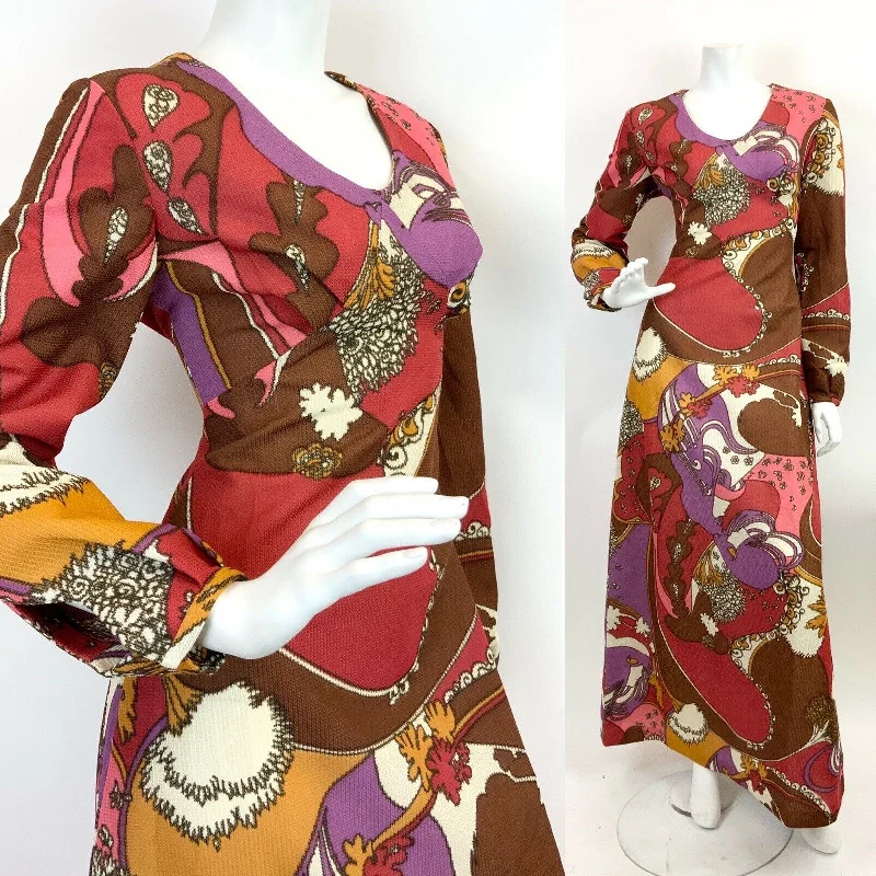 Ball Gown Women Dress with a Full Skirt for a Princess - like Look Ball Gown Women Dress with a Full Skirt for a Princess - like Look VINTAGE 60s 70s BROWN RED PINK PSYCHEDELIC SWIRL FLORAL MOD MAXI DRESS 10 12