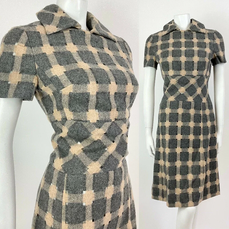 Sheath Women Dress with a Tailored Fit for a Professional Look Sheath Women Dress with a Tailored Fit for a Professional Look VINTAGE 60s 70s GREY BEIGE CHECKED CUT-OUT MOD WOOL SHIRT DRESS 10 12