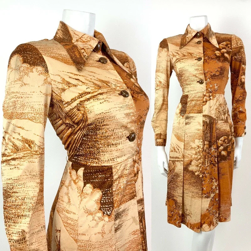 Off - the - Shoulder Women Dress for a Romantic and Feminine Look Off - the - Shoulder Women Dress for a Romantic and Feminine Look VINTAGE 60s 70s ORANGE BROWN CREAM PASTORAL FARM BOHO DAGGER SHIRT DRESS 8 10