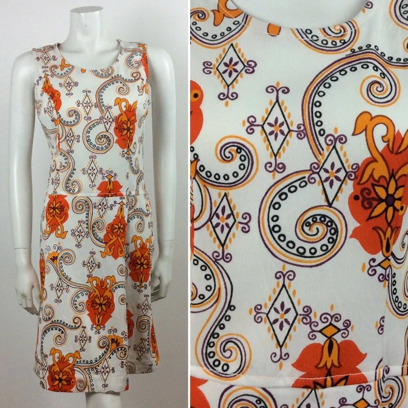 Halter Neck Women Dress to Show Off the Shoulders and Neckline Halter Neck Women Dress to Show Off the Shoulders and Neckline VINTAGE 60S WHITE ORANGE PURPLE YELLOW PAISLEY MINI DRESS 12