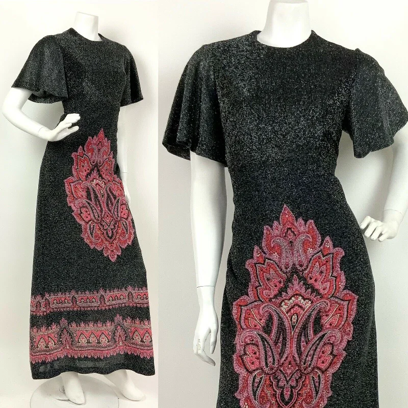 Strapless Women Dress with a Built - in Bra for Comfort and Support Strapless Women Dress with a Built - in Bra for Comfort and Support VTG 60s 70s BLACK SILVER PINK LUREX GLITTER PAISLEY CAPE SLEEVE MAXI DRESS 10