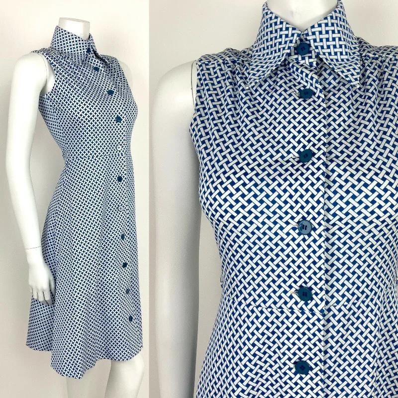 Empire Waist Women Dress to Accentuate the Bust and Conceal the Waist Empire Waist Women Dress to Accentuate the Bust and Conceal the Waist VTG 60s 70s MOD BLUE WHITE BASKET WEAVE OP-ART DAGGER COLLAR SHIRT DRESS 8 10