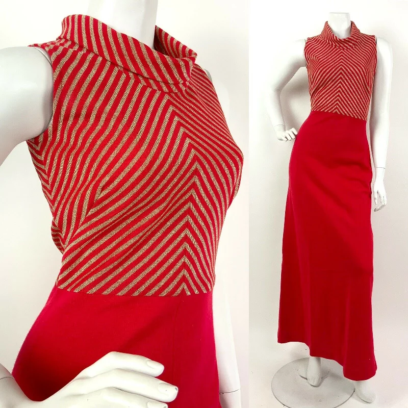 Empire Waist Women Dress to Accentuate the Bust and Conceal the Waist Empire Waist Women Dress to Accentuate the Bust and Conceal the Waist VTG 60s 70s MOD BRIGHT RED GOLD STRIPED ROLL NECK FESTIVE DISCO MAXI DRESS 8