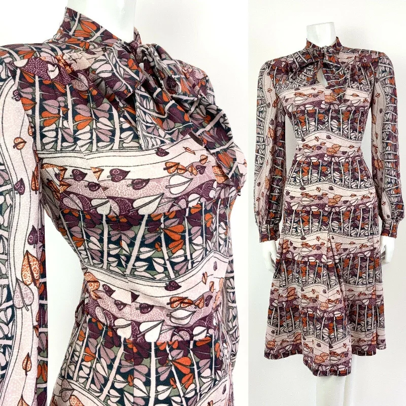 Wrap - Style Women Dress with Adjustable Fit for All Body Types Wrap - Style Women Dress with Adjustable Fit for All Body Types VTG 60s 70s PURPLE PINK ORANGE LEAFY TREE VINE PSYCHEDELIC PUSSYBOW DRESS 14 16