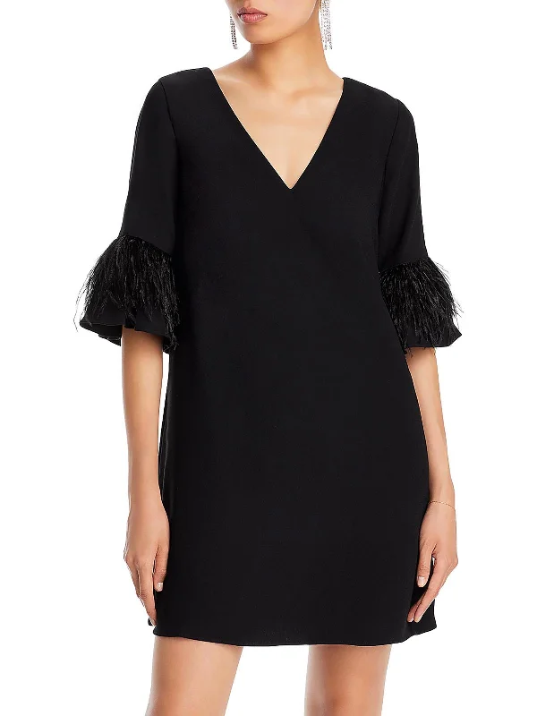 Strapless Women Dress with a Built - in Bra for Comfort and Support Strapless Women Dress with a Built - in Bra for Comfort and Support Womens Feather Trim Mini Fit & Flare Dress