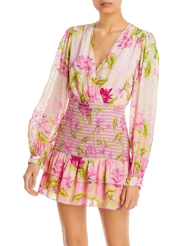 Wrap - Style Women Dress with Adjustable Fit for All Body Types Wrap - Style Women Dress with Adjustable Fit for All Body Types Womens Smocked Metallic Mini Dress