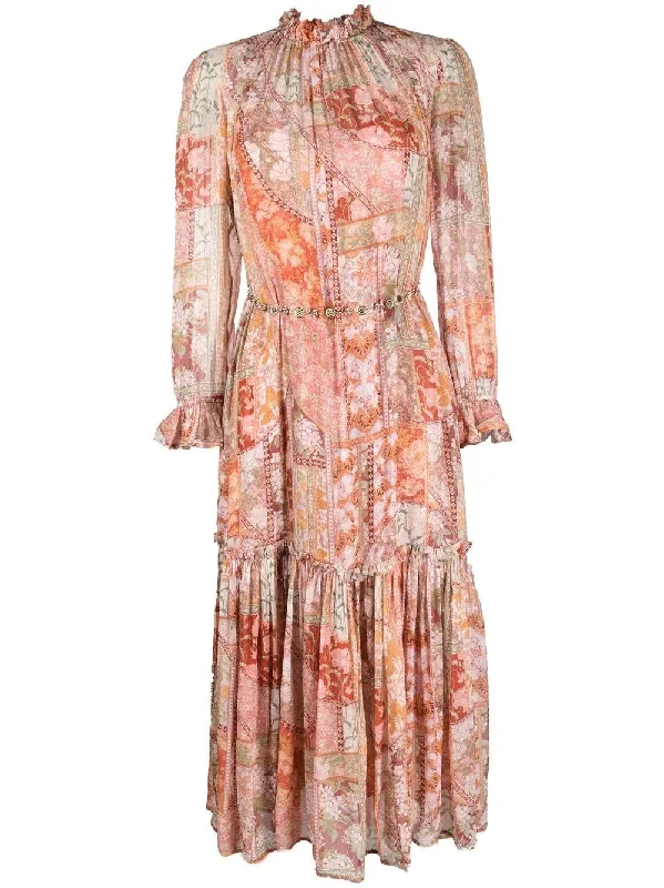 Printed Abstract Women Dress for a Modern and Artistic Appeal Printed Abstract Women Dress for a Modern and Artistic Appeal Zimmermann Kaleidoscope Tubular Midi Red Swirl Floral