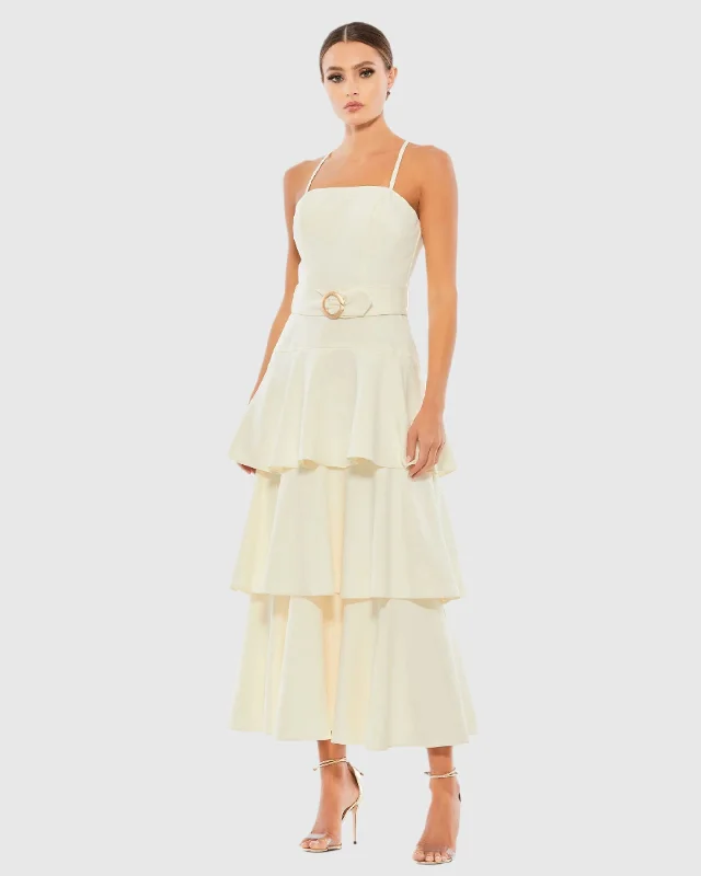 Midi dresses with animal prints for a bold and confident appearance Belted Tiered Ruffle Sleeveless Midi Dress Midi dresses with animal prints for a bold and confident appearance Belted Tiered Ruffle Sleeveless Midi Dress