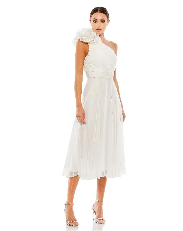 Midi dresses with polka dot prints for a playful summer outfit Rosette One Shoulder Tea Length Dress Midi dresses with polka dot prints for a playful summer outfit Rosette One Shoulder Tea Length Dress