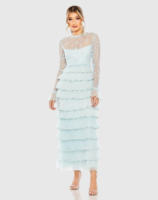 Midi dresses with ruffled sleeves for a more feminine and voluminous look Embroidered Long Sleeve Ruffled Tiered Dress Midi dresses with ruffled sleeves for a more feminine and voluminous look Embroidered Long Sleeve Ruffled Tiered Dress