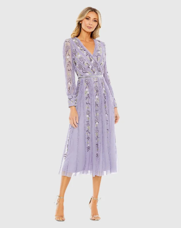 Midi dresses with gathered skirts for a full and flowing silhouette Long Sleeve Embroidered Wrap Midi Dress Midi dresses with gathered skirts for a full and flowing silhouette Long Sleeve Embroidered Wrap Midi Dress