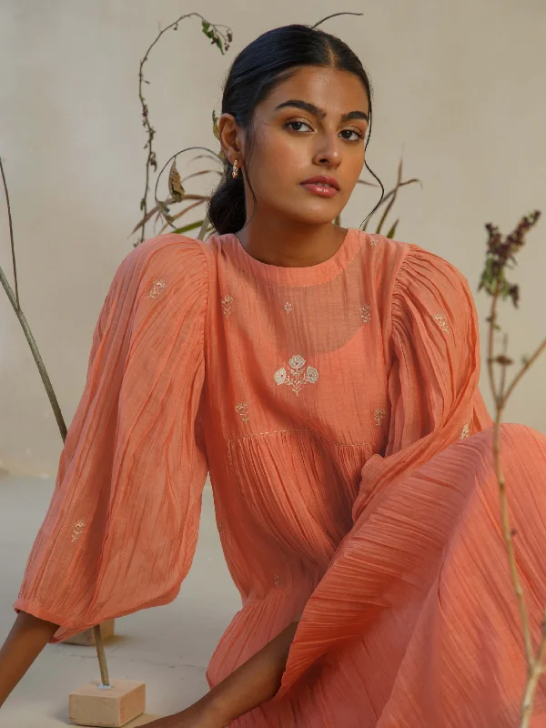 Midi dresses with puff sleeves for a vintage - inspired look Copper Gold Midi Dress