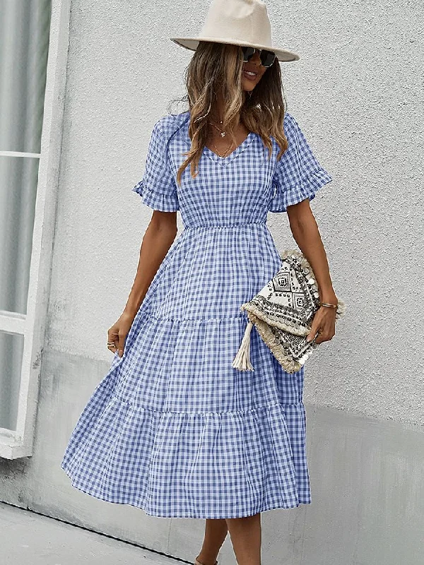 Midi dresses with bow accents for a sweet and charming look FashionSierra - Vintage Plaid Slim Ruffles High Waist Midi Sundress Midi dresses with bow accents for a sweet and charming look FashionSierra - Vintage Plaid Slim Ruffles High Waist Midi Sundress