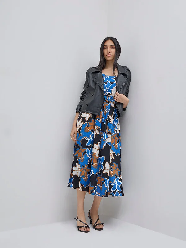 Midi dresses with satin - finish fabrics for a luxurious feel LOV Multicolour Floral Print Cotton A-Line Dress with Belt Midi dresses with satin - finish fabrics for a luxurious feel LOV Multicolour Floral Print Cotton A-Line Dress with Belt