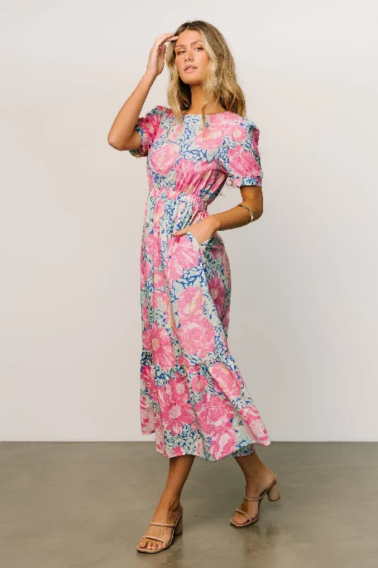 Midi dresses with denim fabric for a casual yet stylish day out Myers Dress | Blue + Pink Floral
