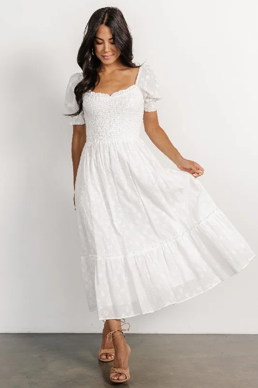 High - low midi dresses with geometric patterns for a modern party Piper Eyelet Midi Dress | Off White High - low midi dresses with geometric patterns for a modern party Piper Eyelet Midi Dress | Off White