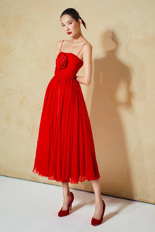 Sleeveless midi dresses with lace details for summer weddings Rosales A-line Spaghetti Strap Organza Voile Midi Dress Sleeveless midi dresses with lace details for summer weddings Rosales A-line Spaghetti Strap Organza Voile Midi Dress