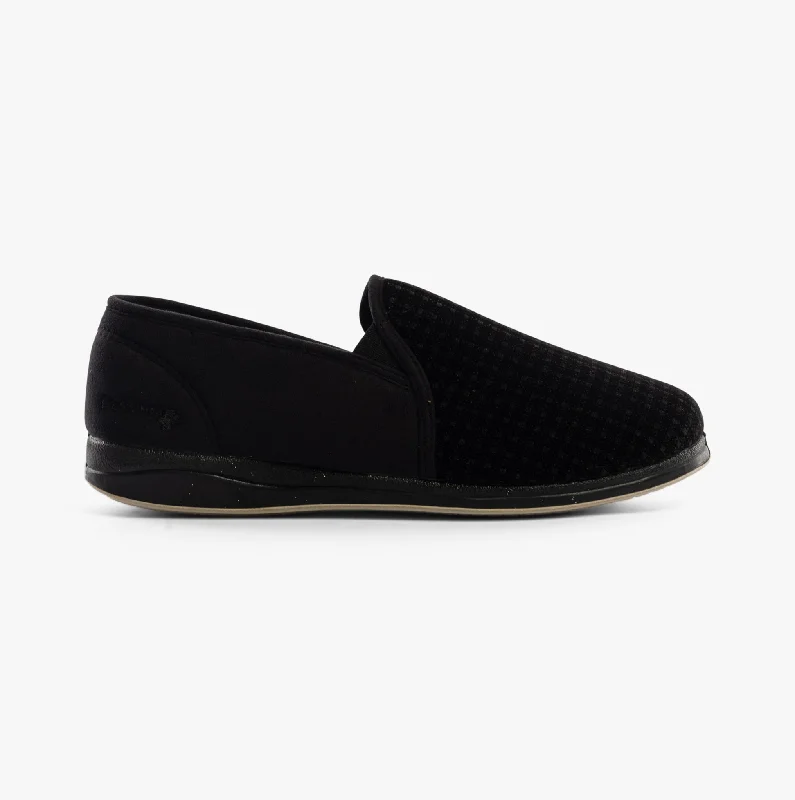 ALBERT Mens Moccasin Slippers Black Check