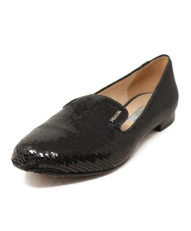 Prada Black Sequin Flats sz 8