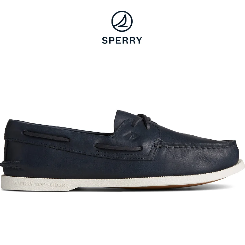 Men's Authentic Original™ Cross Lace Leather Boat Shoe Navy (STS24958)