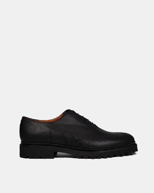 Black Waxed Suede Wholecut Oxford Shoe