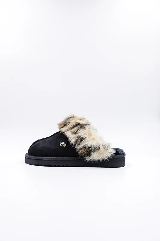 PAWJ Slippers | Black / Wild Leopard