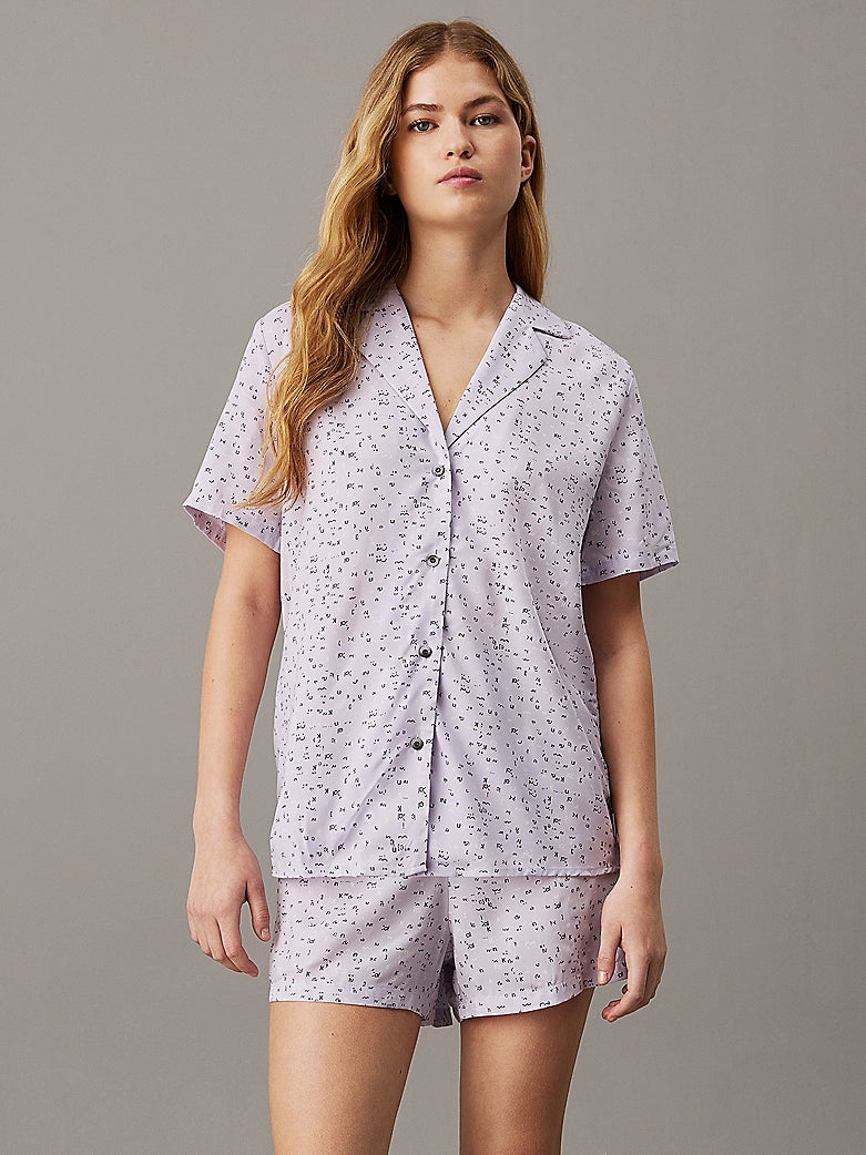 WOVEN VISCOSE Pyjama Set Womens Scatter Logo Print/Lavender Blue