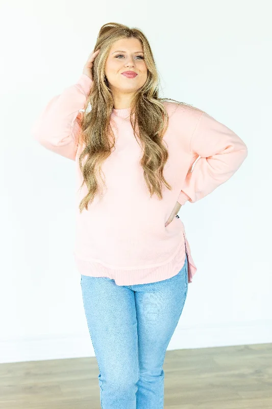 Plus Size Women's Pullovers with Pockets for Practicality Pink Fleece Sweatshirt