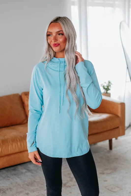 Ruffled Women's Pullovers in Soft Pastels for a Feminine Touch Alice Active Hoodie - Sky Blue