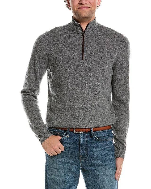 Amicale Cashmere Piping Cashmere 1/4-Zip Sweater