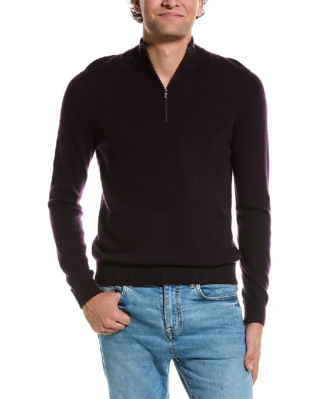 Amicale Cashmere Piping Cashmere 1/4-Zip Sweater