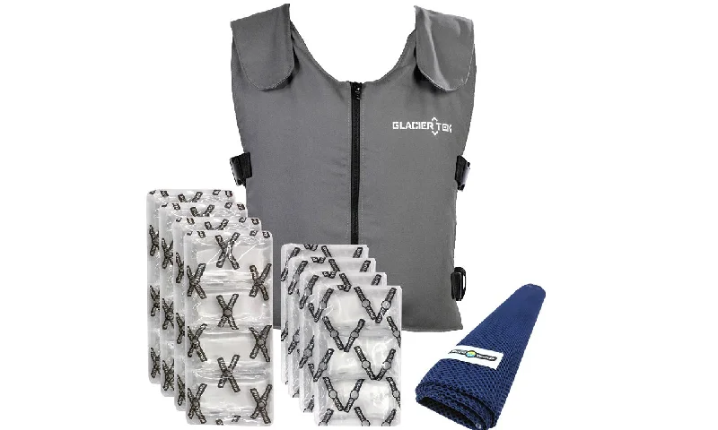 Banox® Cooling Vest with FR3 Flame-Retardant Banox Fabric, includes set of 8 Cooling Packs - Recharges in 30 minutes, Maintains 59 Degrees for up to 2.5 Hours