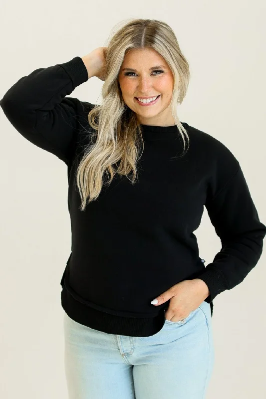 Button - Front Women's Pullovers in a Vintage - Inspired Design Black Fleece Sweatshirt Button - Front Women's Pullovers in a Vintage - Inspired Design Black Fleece Sweatshirt