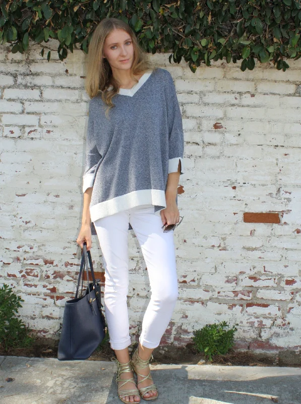 Women's High - Low Hem Pullovers in a Contemporary Design Color Block Reversible Slouchy V Neck Women's High - Low Hem Pullovers in a Contemporary Design Color Block Reversible Slouchy V Neck