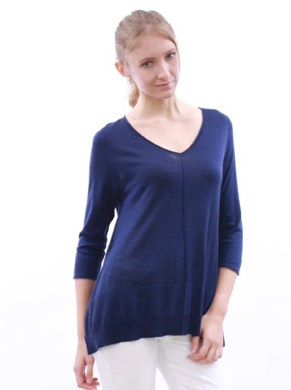 Ruffled Women's Pullovers in Soft Pastels for a Feminine Touch Detailed Hem V Neck