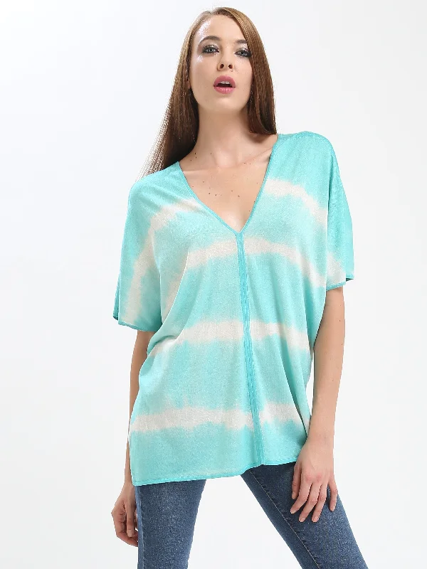 Women's Mock Neck Pullovers in Satin Fabric for Elegance Hand Dye DBL V Neck Poncho Tee Women's Mock Neck Pullovers in Satin Fabric for Elegance Hand Dye DBL V Neck Poncho Tee