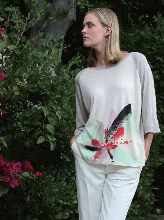 Women's Oversized Chunky Knit Pullovers in Neutral Tones Hand Painted Raglan Sleeve