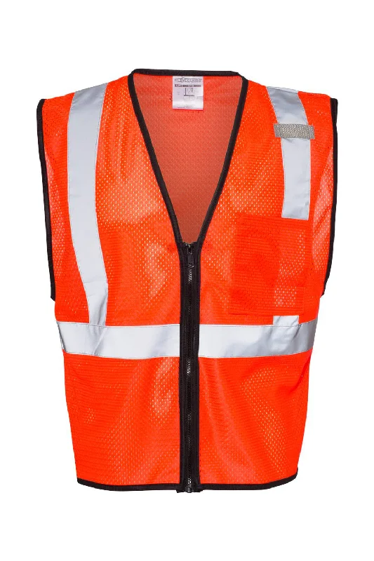 Kishigo Mens Single Pocket Zipper Mesh Class 2 Vest - Fluorescent Red