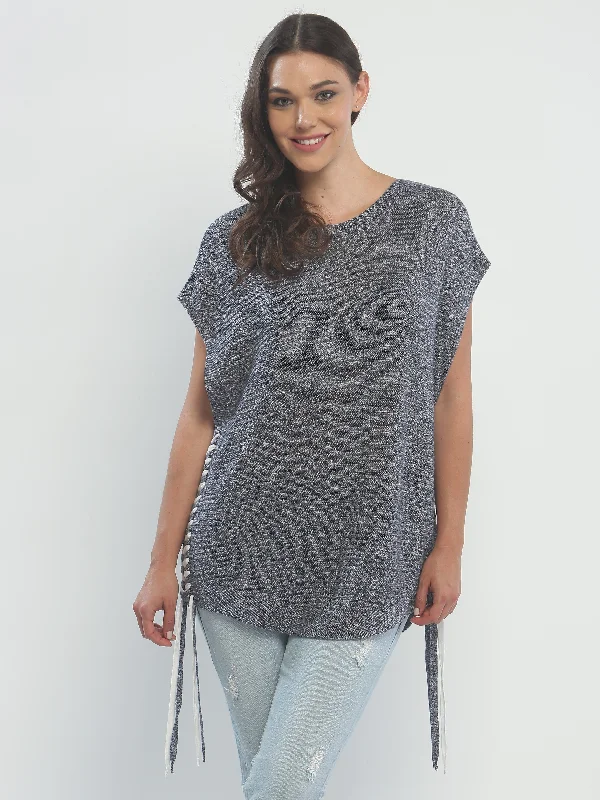 Embroidered Women's Pullovers with Floral Patterns Lace-Up Sleeveless Pullover