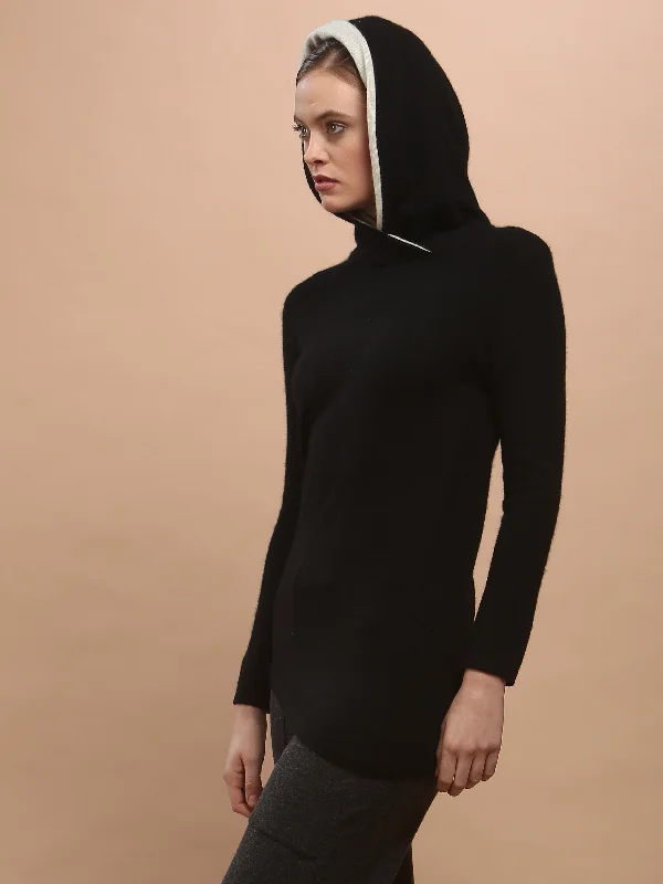Zip - Up Women's Pullovers with Thumbholes for Outdoor Activities Contrast Lined Hoodie Tunic