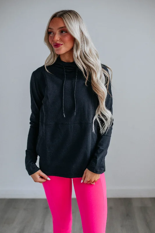 Embroidered Women's Pullovers with Floral Patterns Lowden Active Hoodie - Black