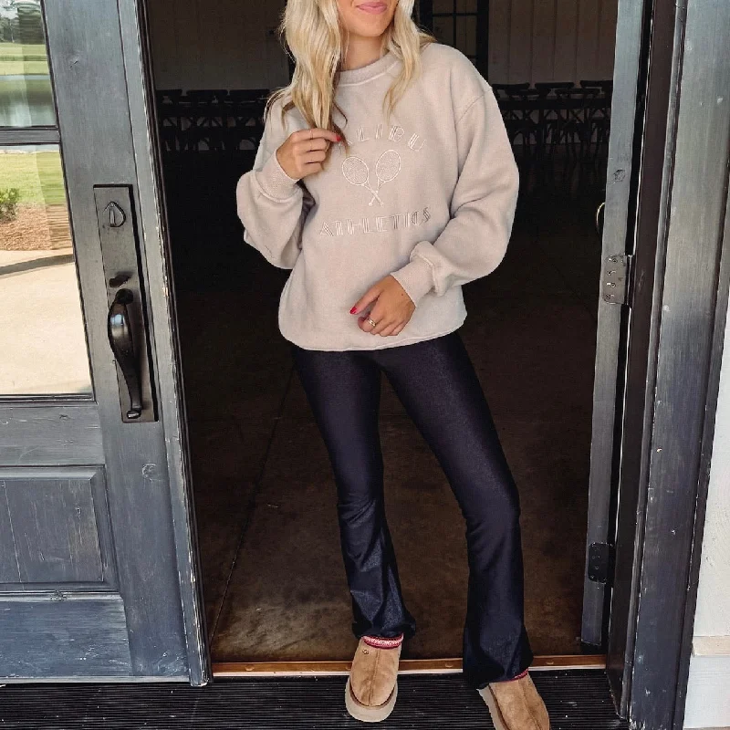 Sequin - Embellished Women's Pullovers for a Sparkly Night Out Malibu Athletics Sweatshirt - Tan Sequin - Embellished Women's Pullovers for a Sparkly Night Out Malibu Athletics Sweatshirt - Tan