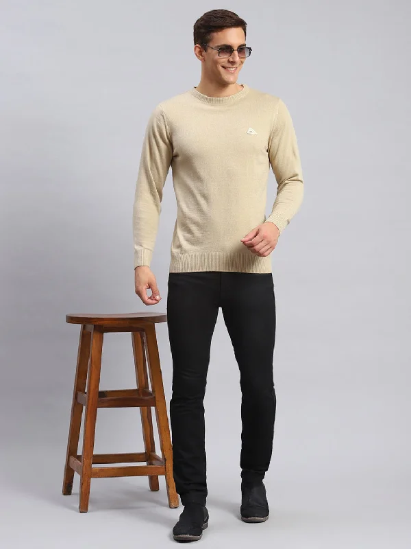 Men Camel Brown Solid Wool blend Pullover