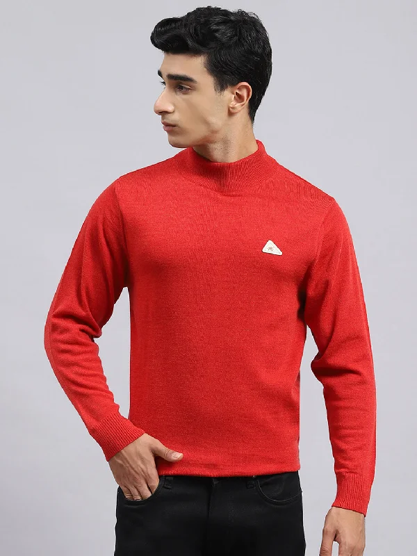 Men Red Solid Pullover