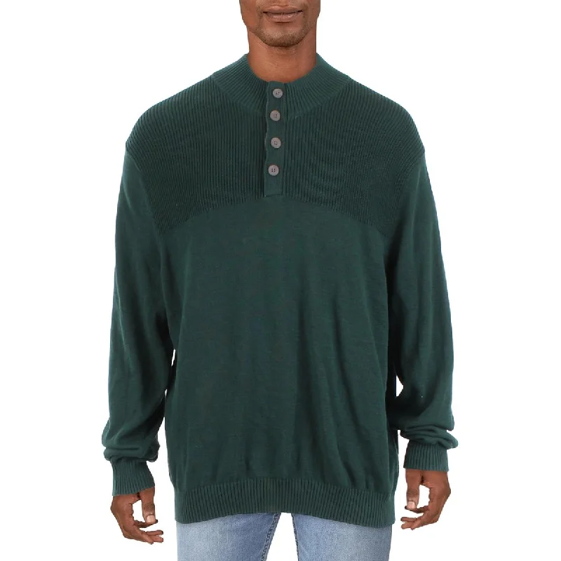 Mens Cotton Button Mock Turtleneck Sweater