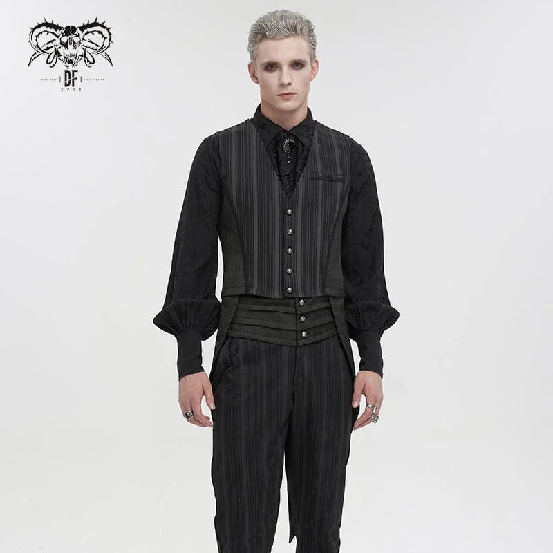 Men's Gothic Stripes Waistcoat Black with Detachable Swallow Tail