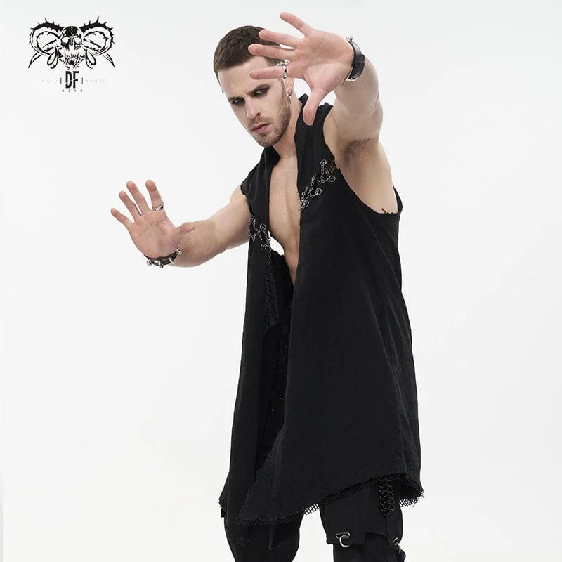 Men's Punk Mesh Splice Chain Unedged Vest