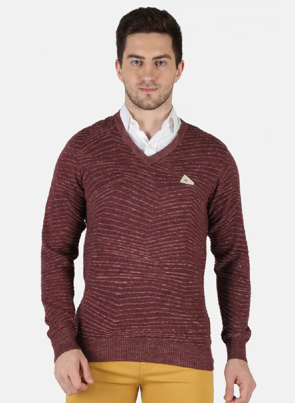 Men Brown Self Design Pullover