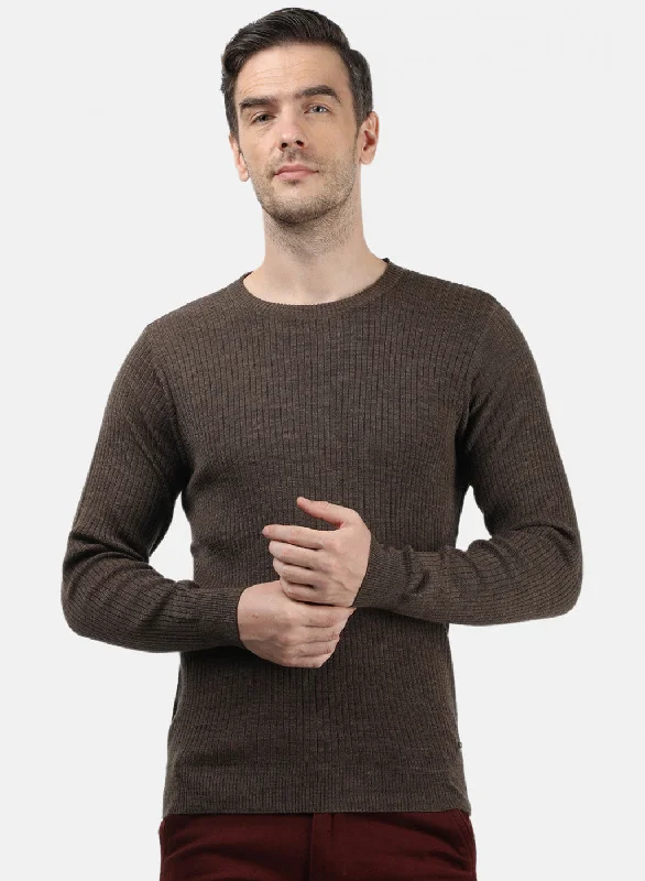 Men Brown Solid Pullover